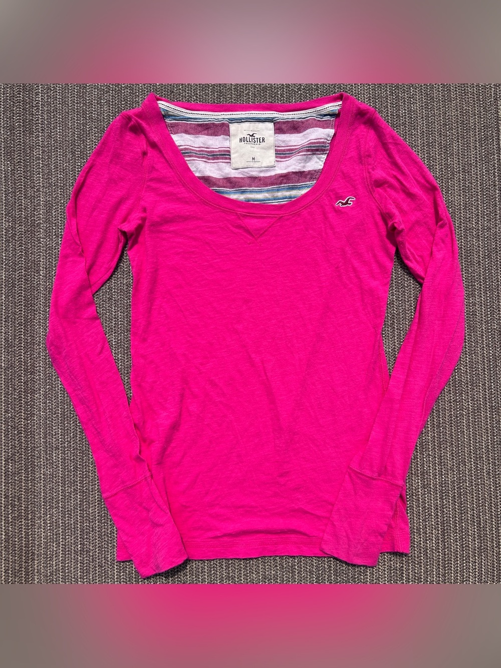 VTG Y2K Hollister Hot Pink Scoop Neck Slub Cotton Tee M